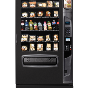 Alpine 5000 Elevator refrigerated food and beverage vending machine with optional kick panel.