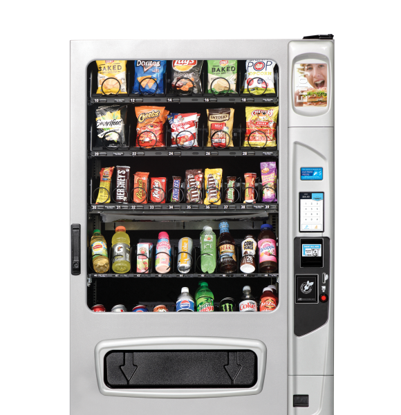 Alpine VT5000 Snack and beverage combo with platinum silvery door styling, iCart touch screen and kick panel.