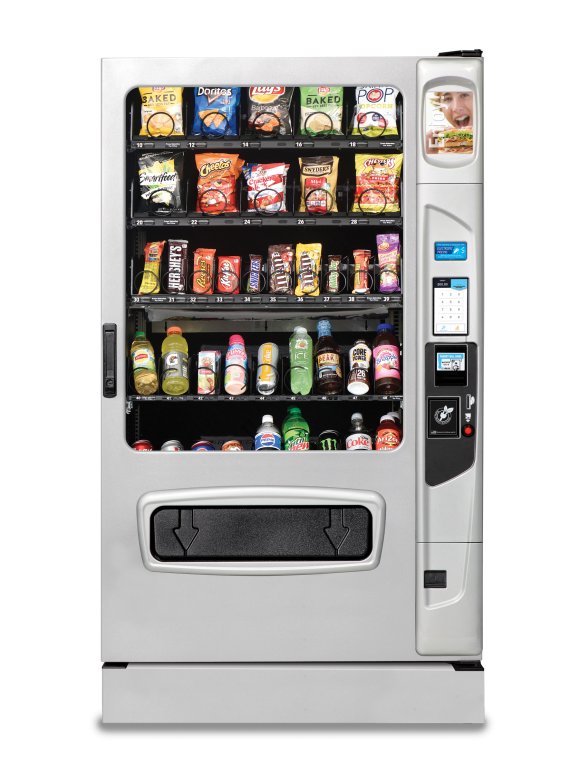 Alpine VT5000 Snack and beverage combo with platinum silvery door styling, iCart touch screen and kick panel.